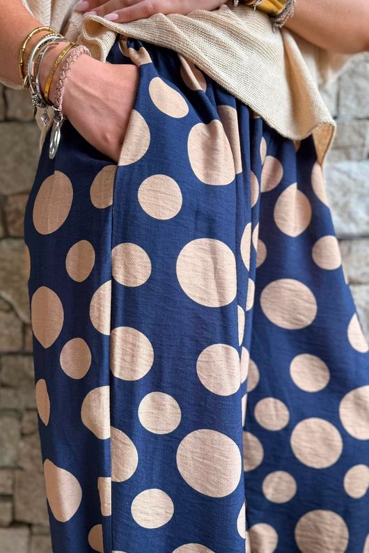 Basso Big Dot Balloon Cuff Pant Navy & Tan